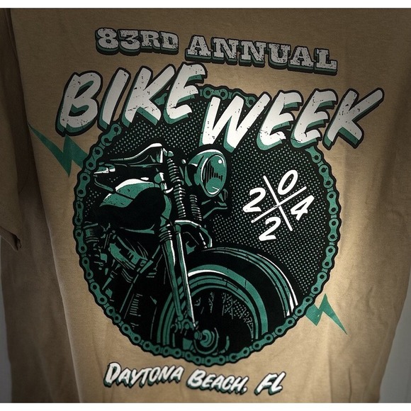 2024 Daytona Beach FL Bike Week 83rd Annual Tan Tee Short Sleeves New Medium - Picture 3 of 5